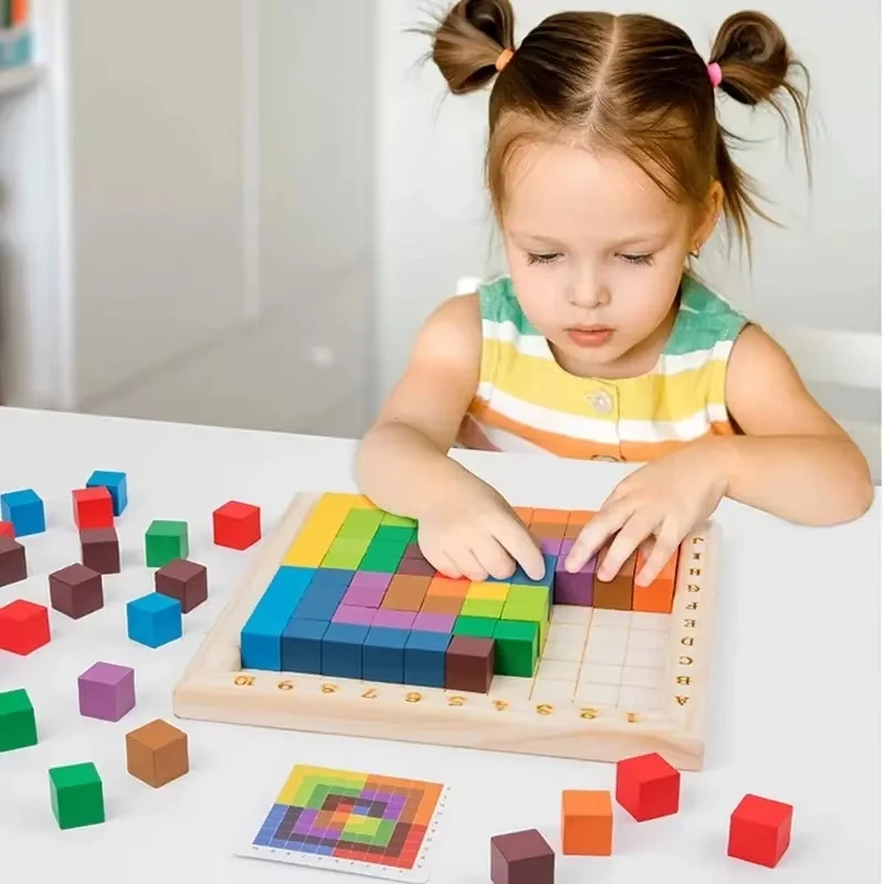 10*10 Puzzles Jigsaw Toy Montessori Color Counting Building Block Wooden 3D Space Stacking Game for Kids Gift Early Learning Toy