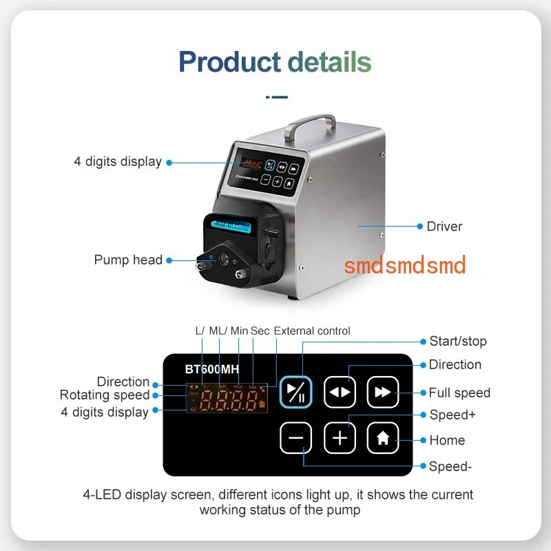 BT600MH Digital Peristaltic Pump Can Be Double Channels 2 Pump Head Peristaltic Pump BT600MH