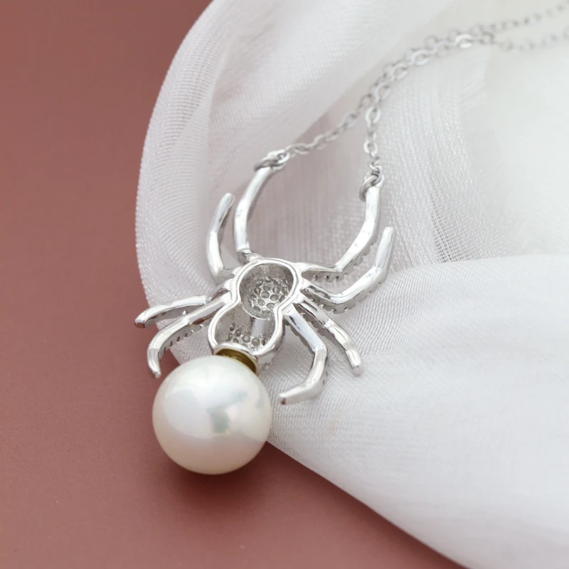 Authentic 925 Sterling Silver Pendant Trendy Creative Spider Inlaid Imitation Pearl Silver Necklace Women Fine Jewelry Gift