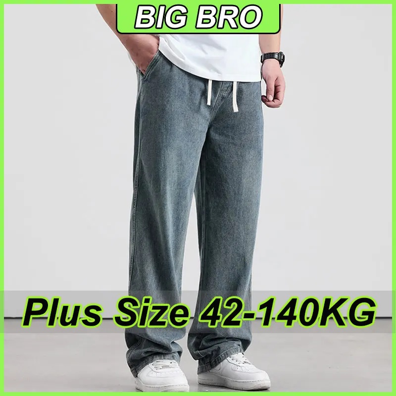 

Plus Size M-7XL Men's Jeans Pants 42KG-140KG Elastic Waist Trousers Wide Leg Thin Model Long Pants Spring Summer Casual Clothing