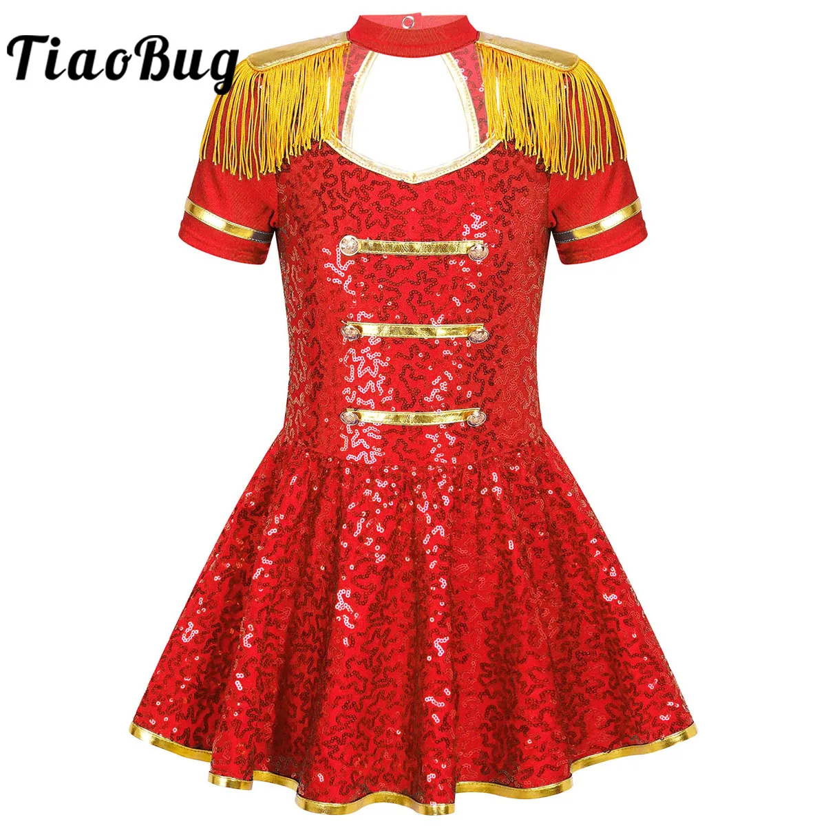 Kids Girls Sequins Royal Guard Dress Costume  Majorette Performance Ringmaster Dress Up Leotard Dress