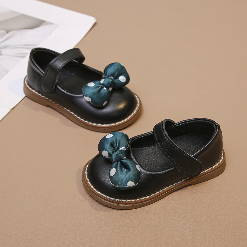 Kids Leather Shoes Baby Toddler Girl Flat Heel Round Toe Shoes Spring Summer Bowtie School Dress Shoe Infant Walk Princess Shoes