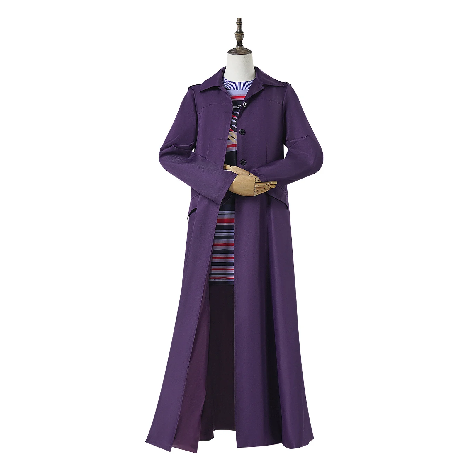 Film Beetle Astrid Cosplay Costume for Women Adult Ankle Lenght Long Sleeve Autumn Purple Trench with Transversely Striped Dress