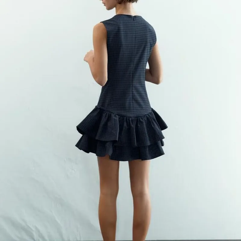 Elegant Autumn New Arrival Women's Dress Short Layered Decorated Plaid Dress Stylish Fashionable Trendy Young Women's Wear