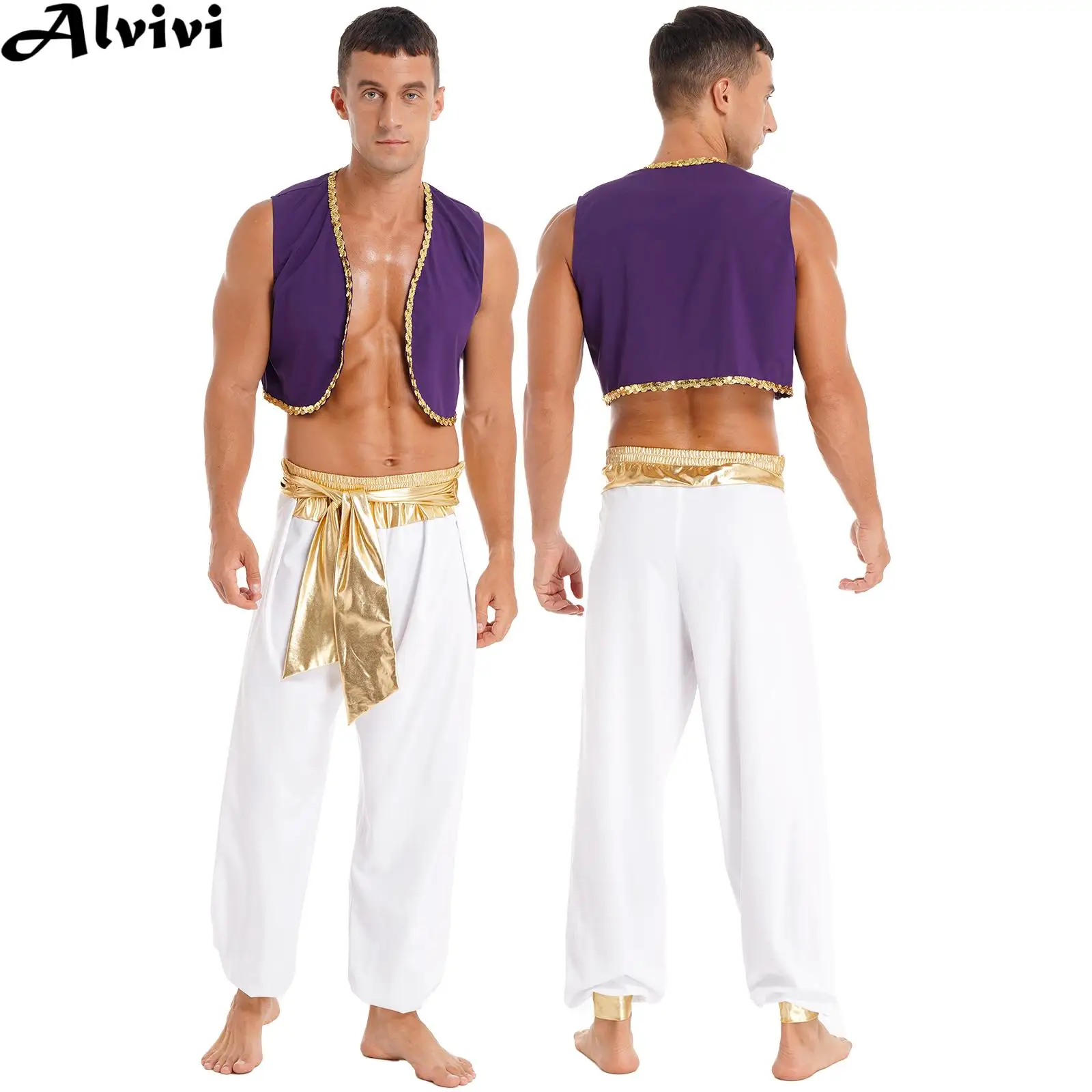 

Мужской жилет в стиле ретро, жилет с поясом, брюки, костюм арабского принца на Хэллоуин, карнавальный костюм, тематическая вечеринка, персидская арабская одежда