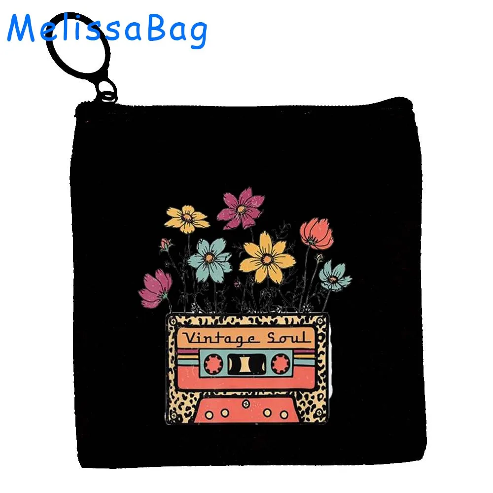 Vintage 1960 1985 Cassette Tape Retro 70's 80's 90's Music Cute Birthday Gift Canvas Coin Purse Key Case Bag Wallet Zipper Pouch