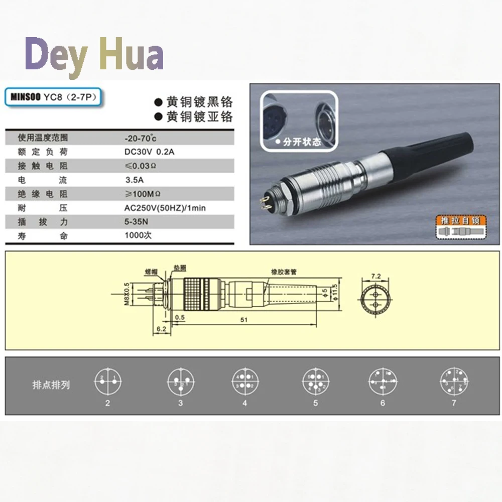 Yc8-2p yc8-3p yc8-4p yc8-5p yc8-6p yc8-7p cable Air sensor plug and socket connection cable