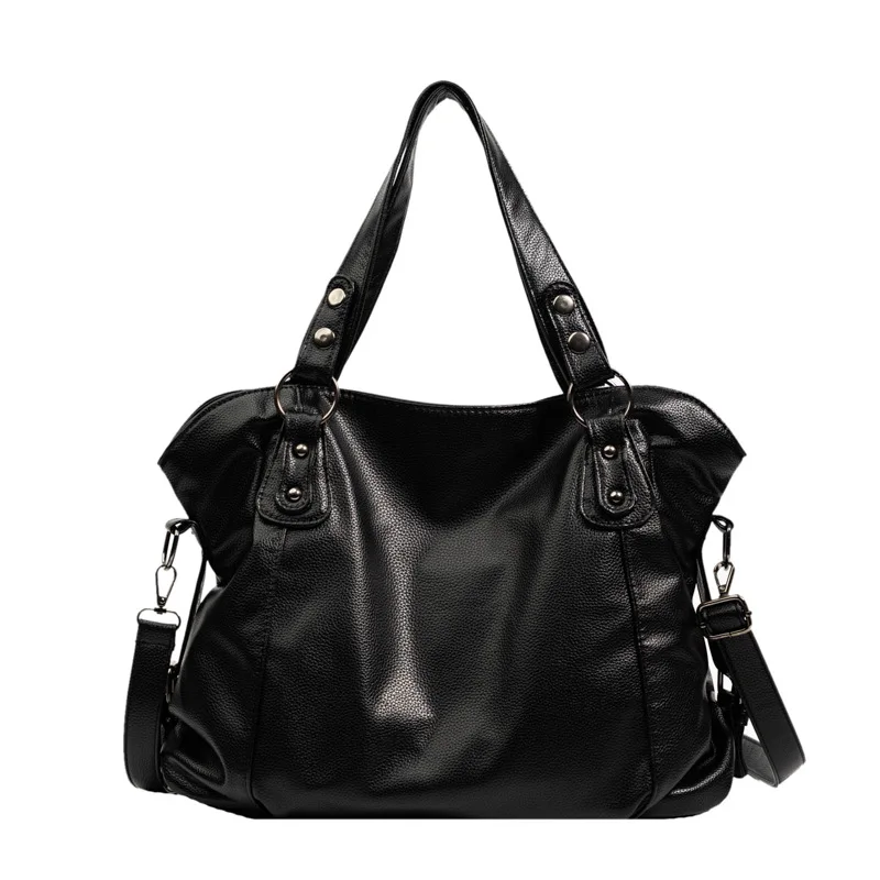 

Large Capacity Black Shoulder Bags For Women Large Shopper Bag Solid Color Soft Leather Crossbody Handbag Lady Travel Tote Bag