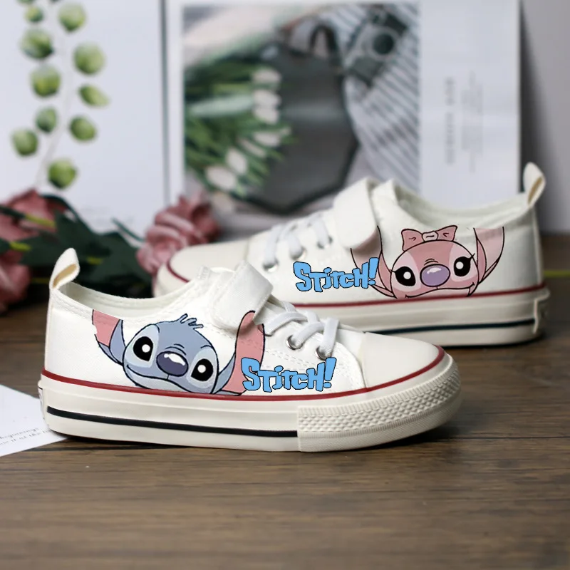 Disney Stitch High-top Shoes Cute Angel Tennis Shoes coppia scarpe bianche bambini Casual Sneakers Stitch scarpe sportive taglia 21-36