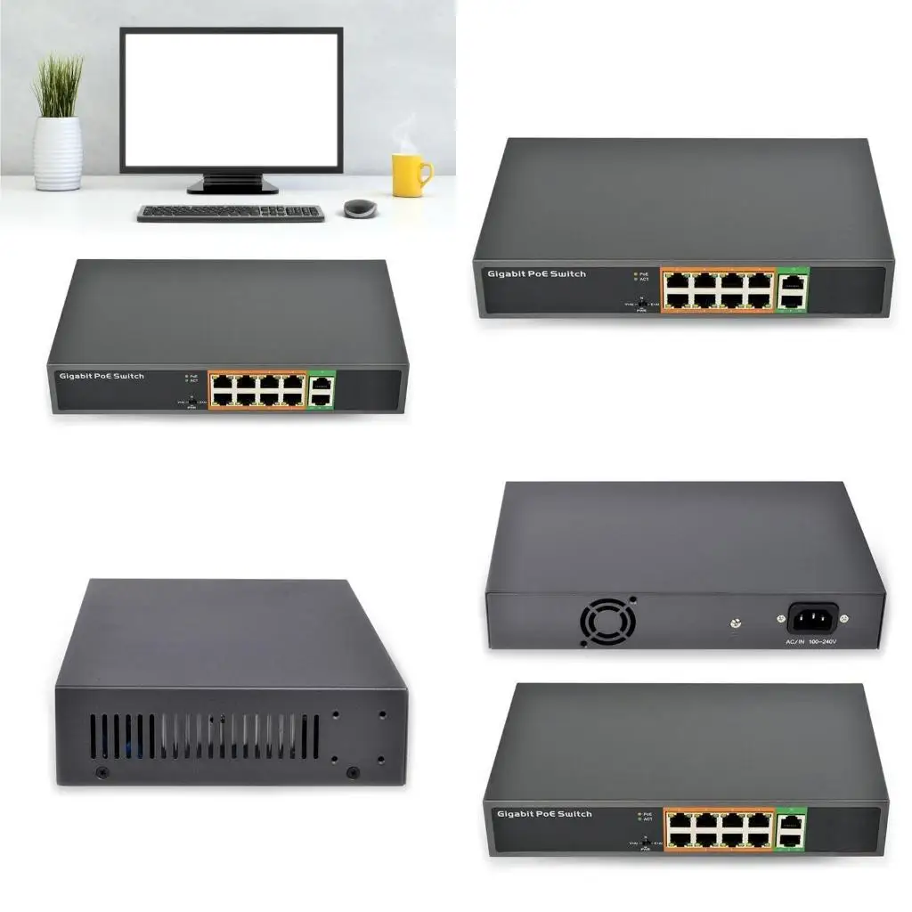 

652F Gigabit Ethernet PoE Switcher 10 Port Metal Box Fanless with 150W Power Unmanaged Networking Switcher Quiet to Operate