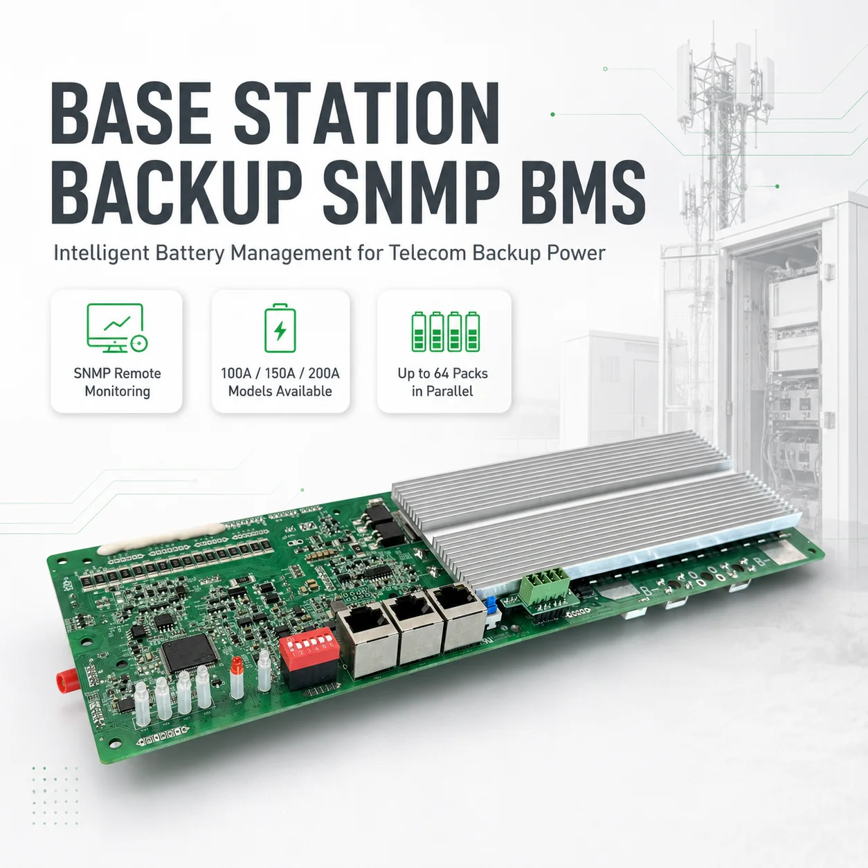 KS BSE4 Smart Telecom Power Backup BMS 15S 48V 100A 200A Lifepo4 Battery  Drycontact SNMP Ethernet RS485 CAN optional LCD