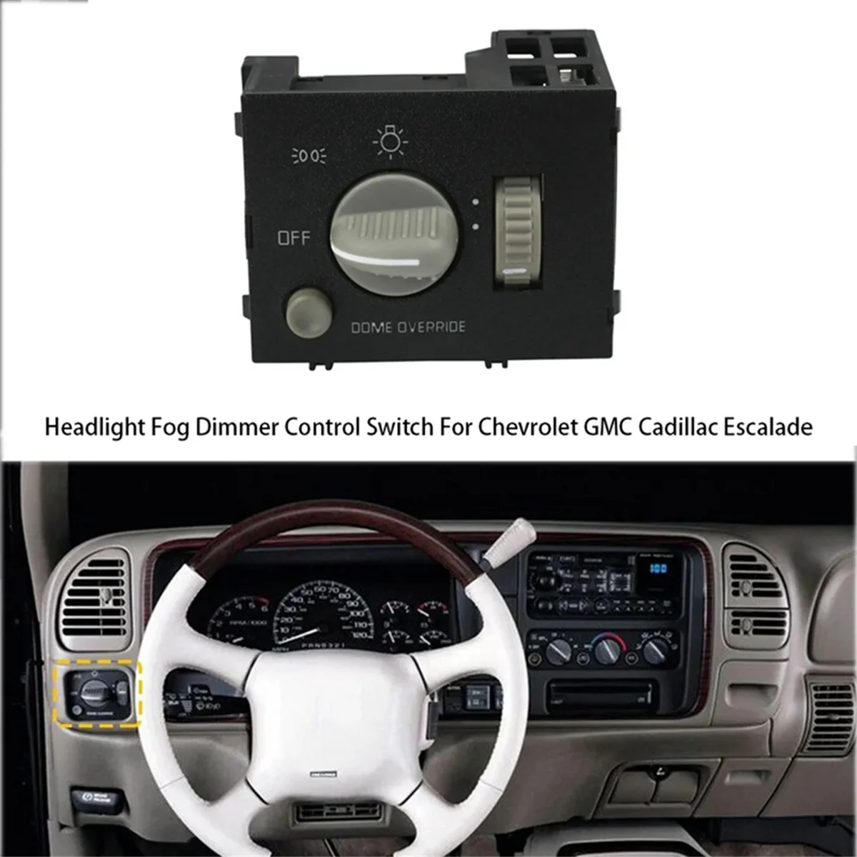 Headlight Fog Dimmer Control Switch for Chevrolet GMC Cadillac Escalade Instrument Panel Dimmer Switch 93443101