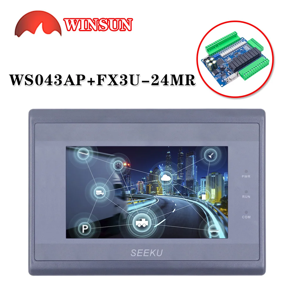 

FX3U-24MR FX3U+HMI 4.3 inch display PLC Combo support WS-043AP Touch screen Relay RTU communication controller