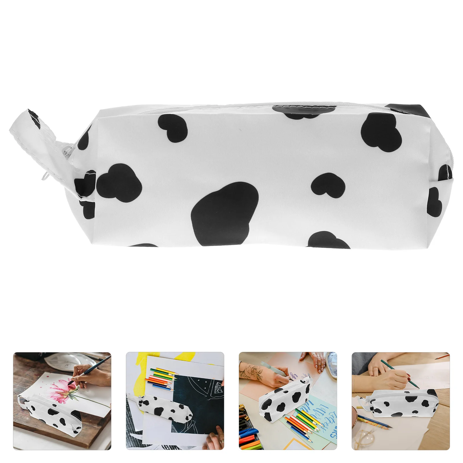 

Lovely Cow Print Pencil Case Large Zipper Pen Pouch Nylon Student Supplies Portable Stationery Bag for Writers