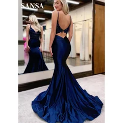 Sansa Lace Embroidery Prom Dresses Spaghetti Strap vestidos de noche Elegant Sleeveless Mermaid Backless Formal Evening 2024