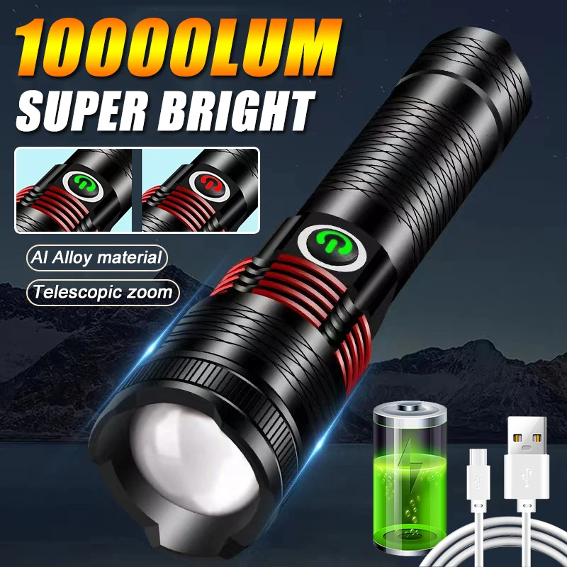 2025NEW 10000LM Rechargeable LED Flashlights White Laser Lamp Beads 2000m Super Bright Flashlight Powerful Lantern Camping Torch