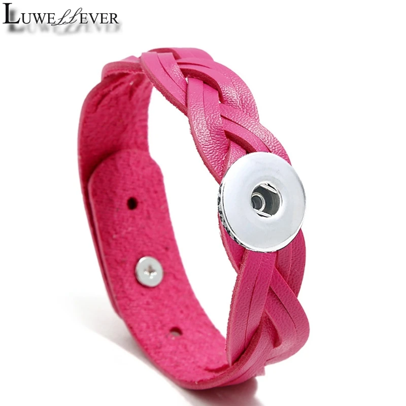 New Candy Colors 184 Real Genuine Leather Retro Fashion Bracelet 18mm Snap Button Bangle Charm Jewelry For Women Gift