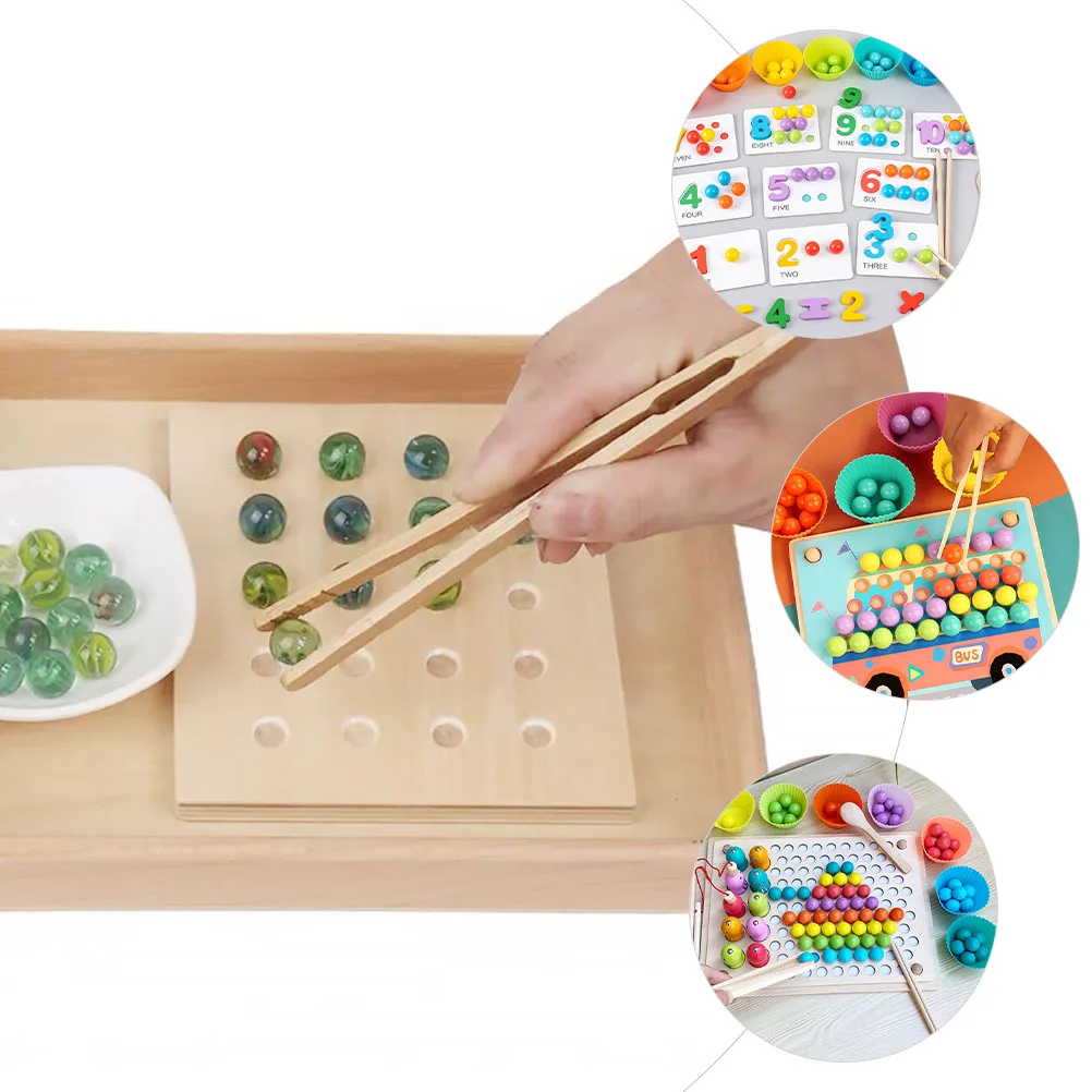 

3pcs Wooden Tweezer For Kids Early Educational Playthings Hand-Eye Coordination Learning Teaching Aids Anti-Corrosion