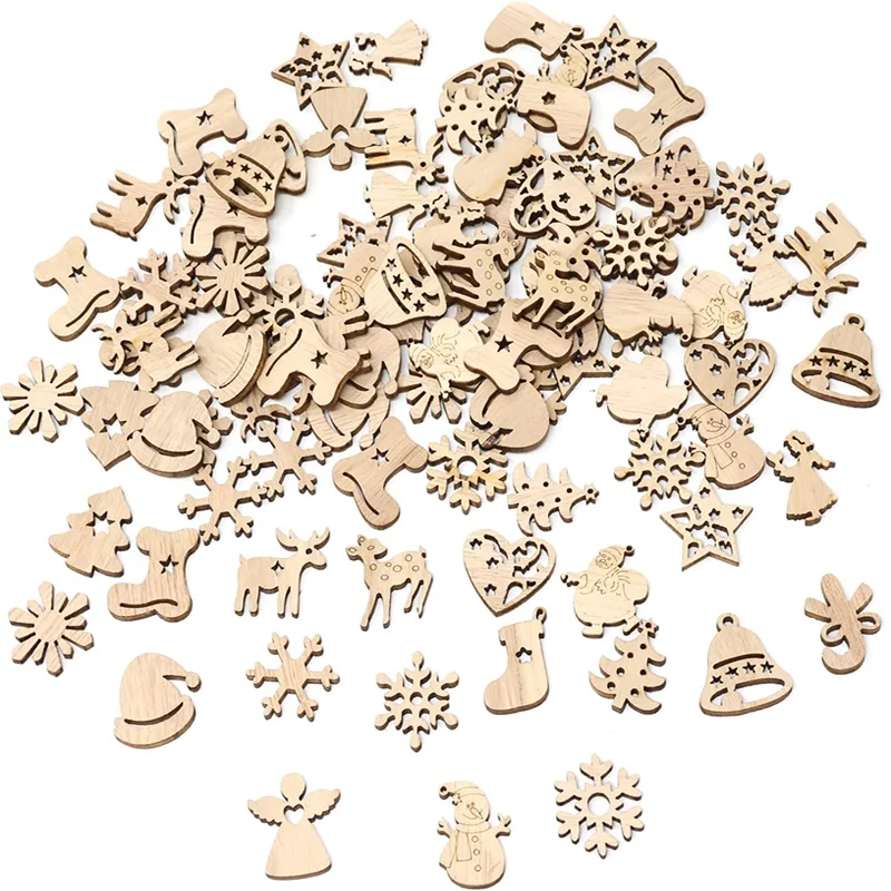 50Pcs ornamenti di legno di natale fette di legno non finite albero di natale decorazioni appese per artigianato fai da te ornamenti di natale