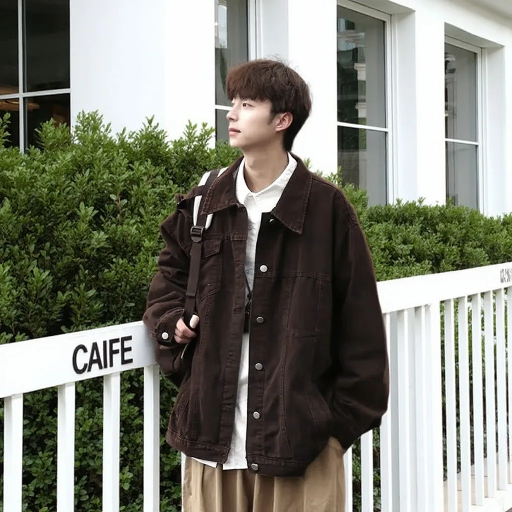 

Мужская джинсовая куртка, повседневная свободная посадка, винтажный универсальный топ для осеннего сезона, длинное пальто китайского бренда