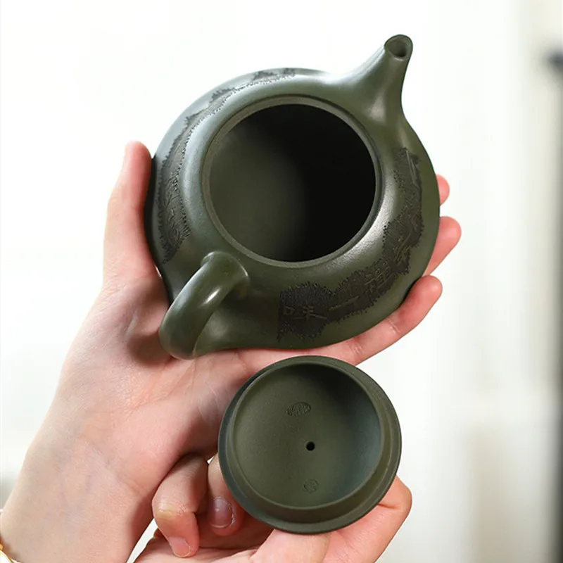 240ml Chinese Authentic Yixing Purple Clay Teapots Famous Artists Handmade Tea Pot Raw Ore Green Mud Kettle Zisha Tea Set - view 6