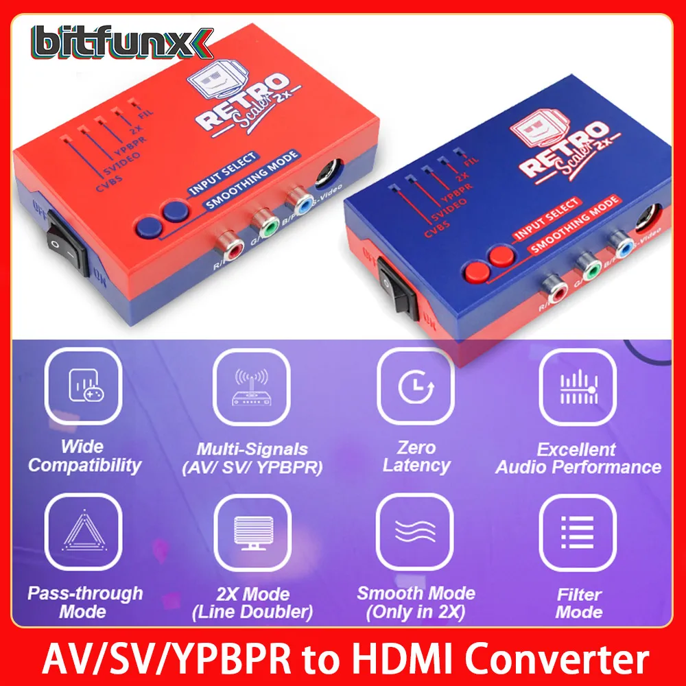 RetroScaler2X A/V Zu HDMI-Kompatibel Konverter Adapter Für Retro Video Spiel Konsole Linie Doubler Für SEGA MD1/N64/PS2 Konsole