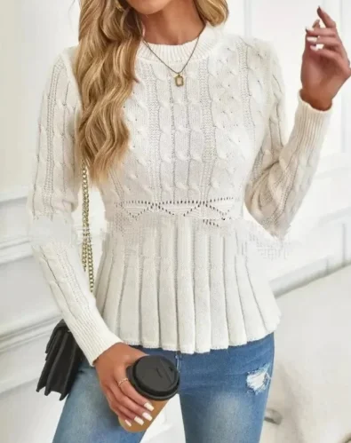 

Новая мода 2025 года, повседневный осенне-зимний свитер на талии, футболки, пуловеры, топы для похудения, плиссированный подол