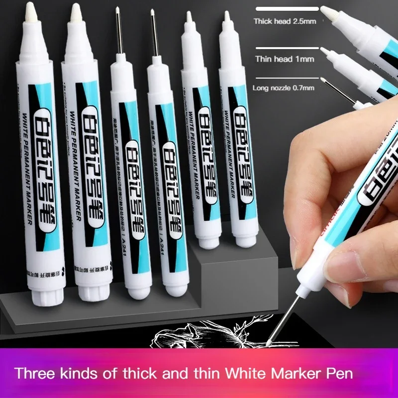 1/3Pcs White Permanent Paint Pen Set for Wood Rock Plastic Leather Glass Stone Metal Canvas Ceramic Deep Hole Marker 0.7mm