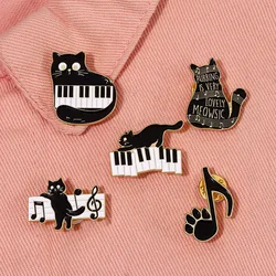 Cat Pace Enamel Pins Custom Piano Keys Kitten Musical Note Brooches Lapel Badges Animal Music Jewelry Gift for Kids Friends