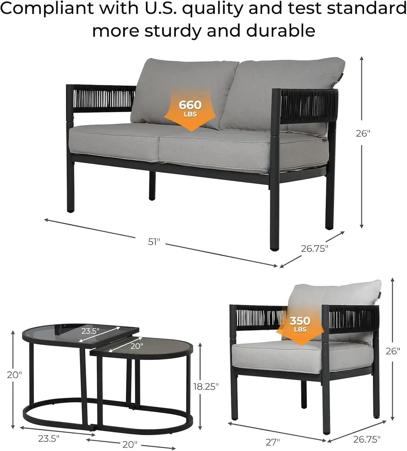 5-Piece Outdoor Furniture Set with Thick Cushions and Coffee Table, Wicker Sofa Conversation Set for Backyard, Beige