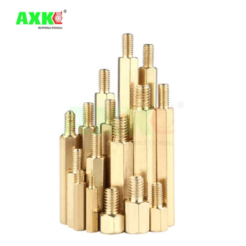 AXK  50pcs M4 Male 12mm x M4 Female 12mm Brass Standoff Spacer M4 12+6 Copper Hexagonal Stud Spacer Hollow Pillars m4*12+6