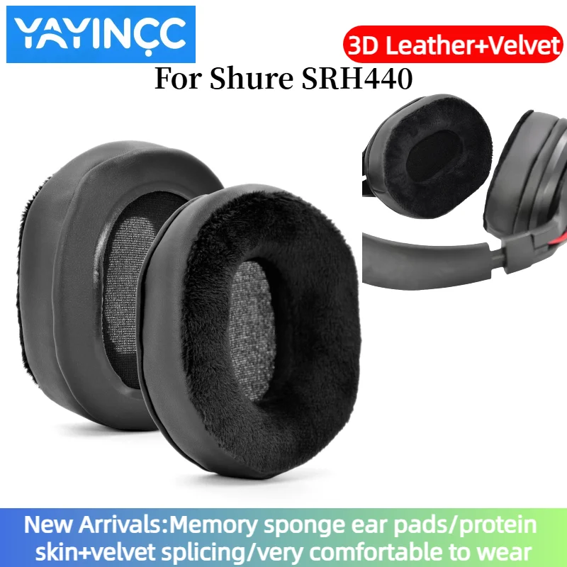 

YAYINCC Replacement Memory sponge 3D Leather Velvet Splicing ear pads For Shure SRH440 headset Repair Parts comfortable to wear