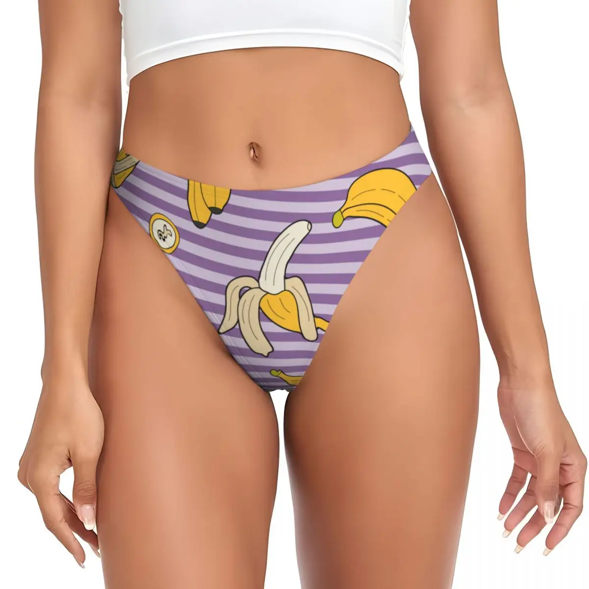 Custom Women's Banana Stripe G-string Personalised Thongs Breathable Panties Underwear