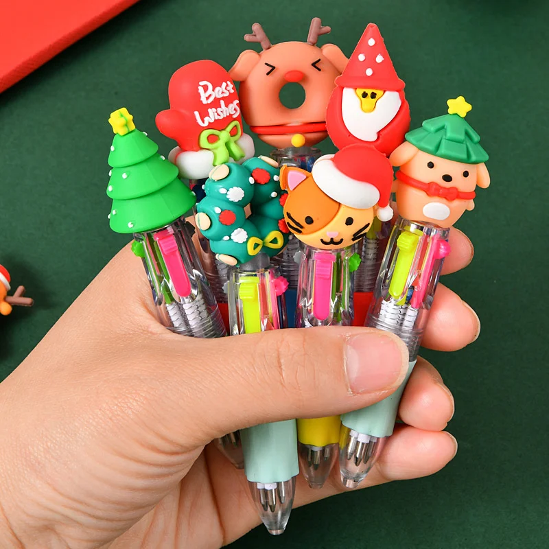 5Pcs/Lot Christmas Creative Cute Cartoon 4 Color Mini Ballpoint Pen Xmas Writing Kids Stationery Gift School Office Supplies