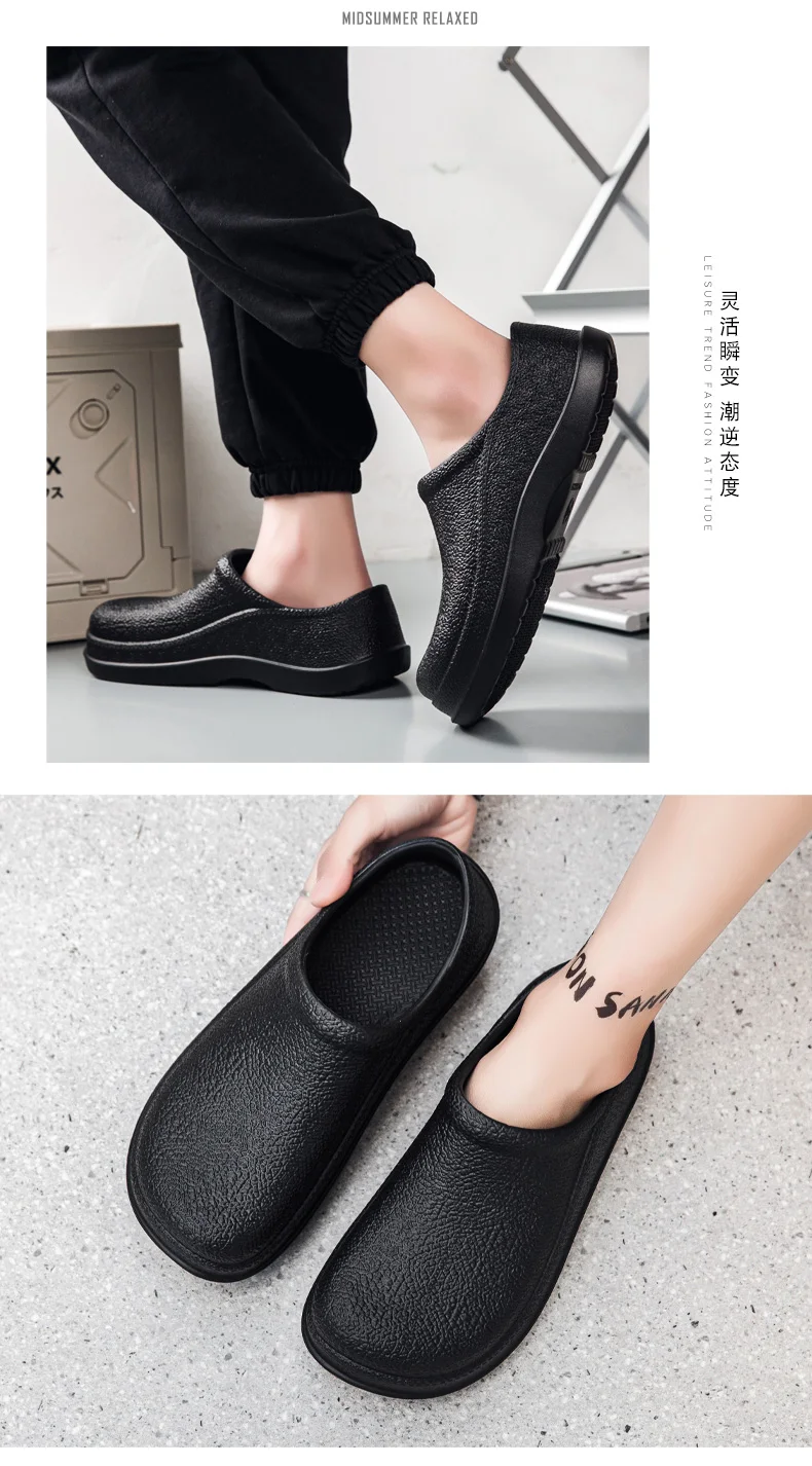 Rutschfeste Kochschuhe für Herren, Slip-On-Hausschuhe, Clogs, leichte EVA-Arbeitsschuhe für Küchen, Hotels, wasserdichte, ölbeständige Sandalen – Detail 7
