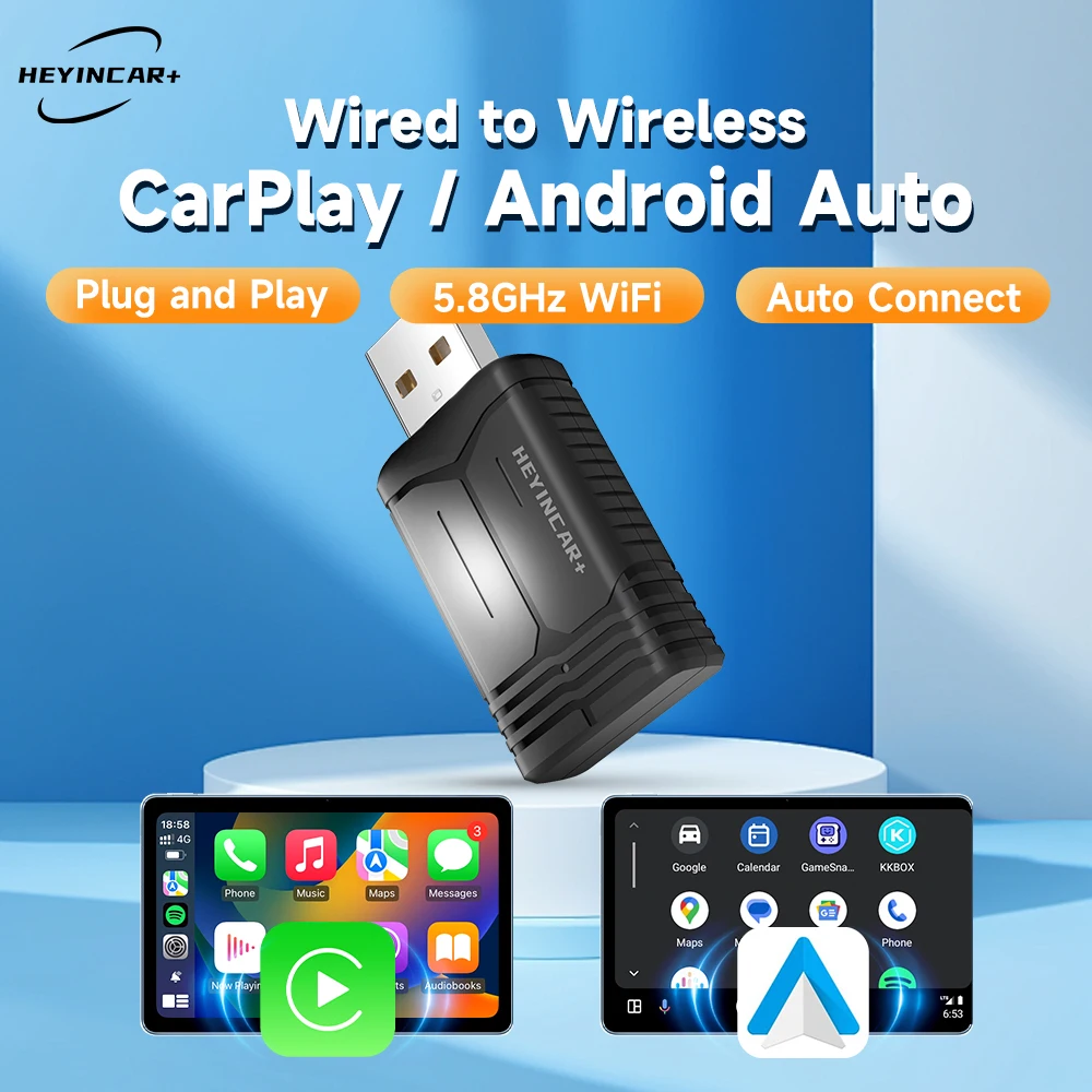 HEYINCAR 2 in 1 Wired to Wireless CarPlay Android Auto Adapter for OEM Car Stereo With USB Dongle Smart Mini Box Plug and Play
