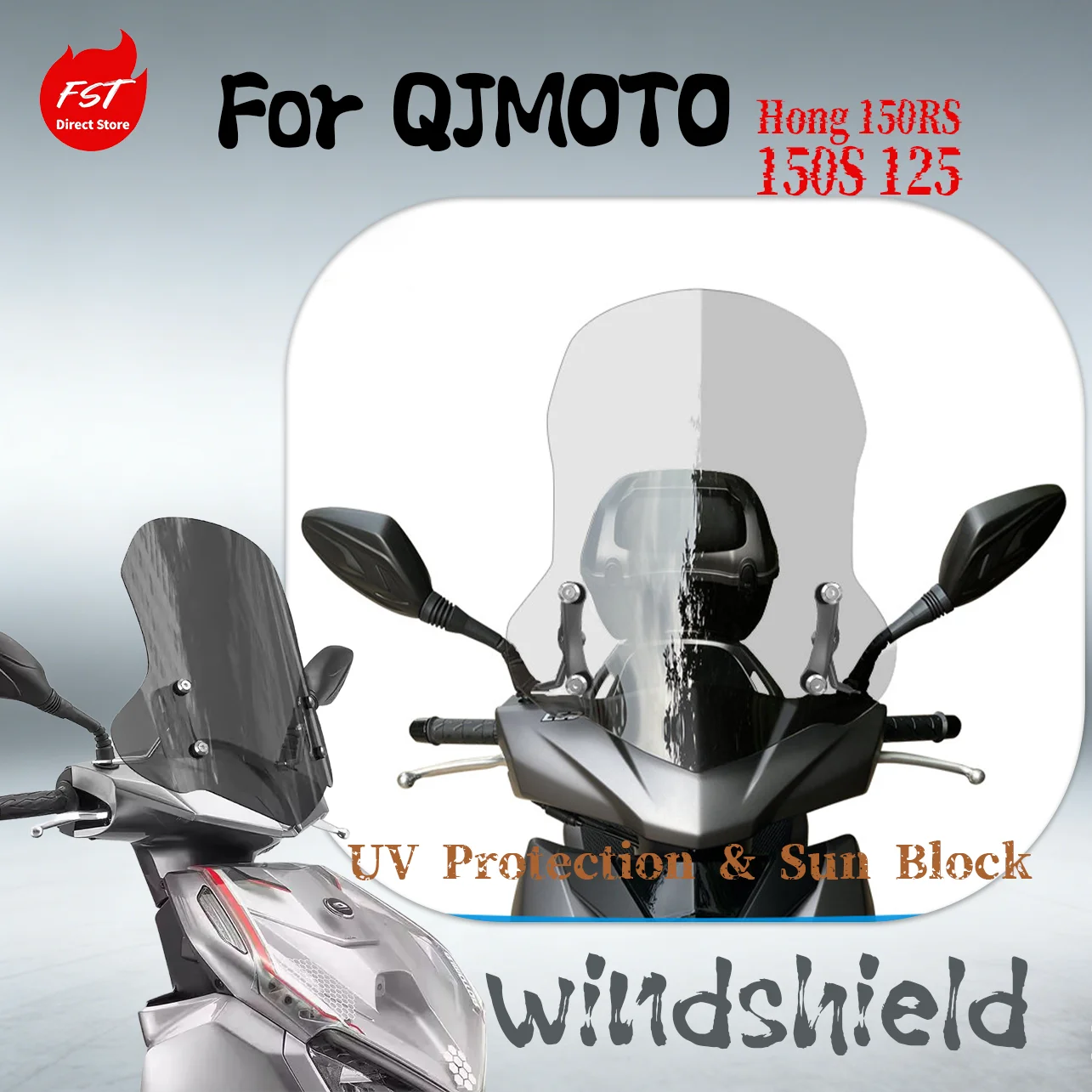 

Tall Transparent Windshield for QJMOTOR Hong 150RS 150S 125, Windproof Rain Guard Scooter Parts