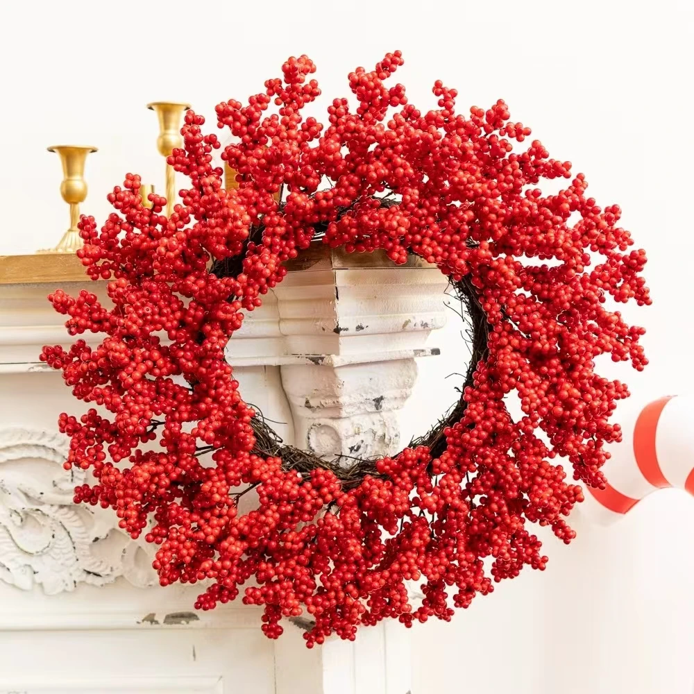 

2025 Popular New Design 20 inches High Quality Artificial Berry Wreath For Front Door and Indoor Decoration