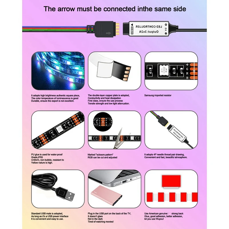 LED Lights With Color Changing Music Sync RGB Lights 44 Infrared Remote Control LED Lights For Home Party 1M