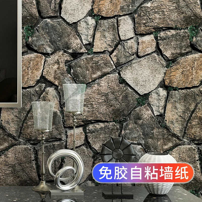 Self Adhesive Faux Stone Wallpaper Vintage Brick Pattern Waterproof Moisture Resistant Thickened Peel and Stick Wall Sticker