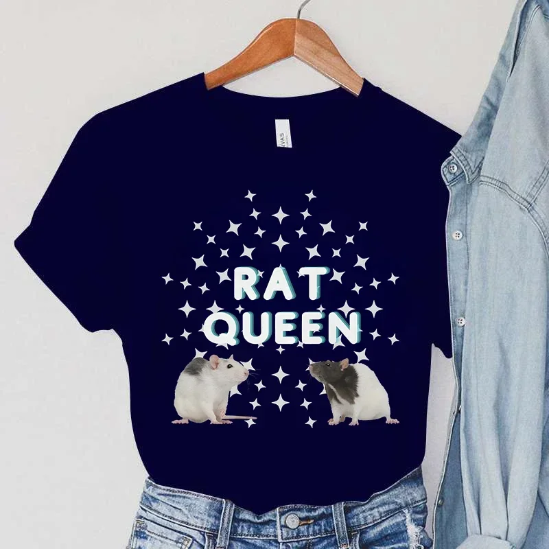 Rat T-Shirts Women\'s Rat Queen Clothing Harajuku Stars TShirts Vintage Animal Fashion Female TShirts Rat Casual Women T-Shirts