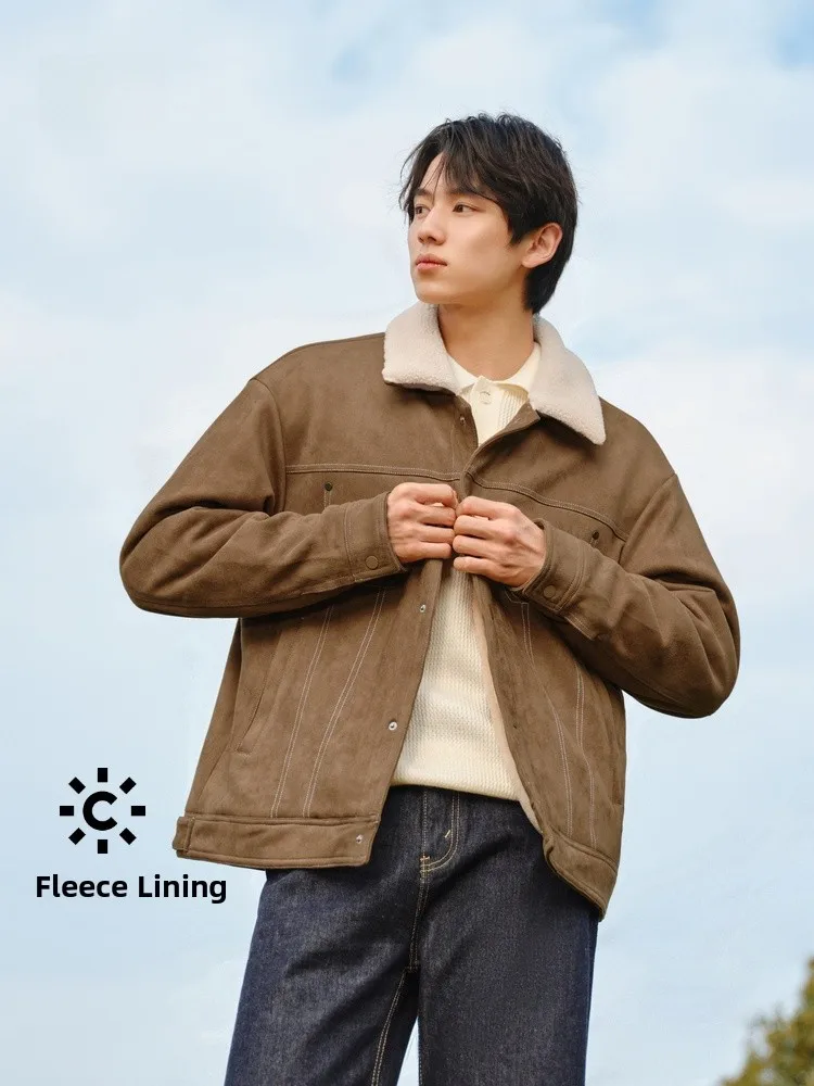 

Semir Men's Fce Lined Suede Jaet Vintage Collar Workwear Faionable Winter Outerwear Stand Fit Long Sve Youth