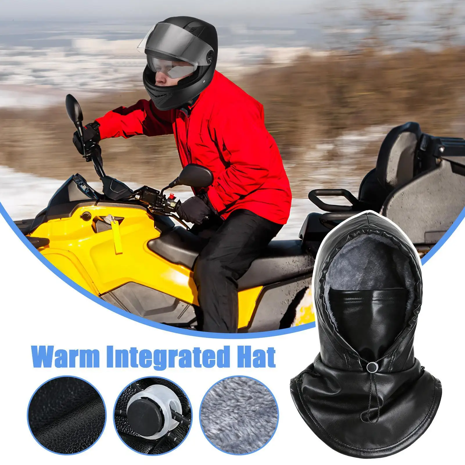 

Cold Weather Face Cover Protective Waterproof Thermal PU Hat Winter Cycling Fleece Lined Hood For Outdoor Motorcycle Riding