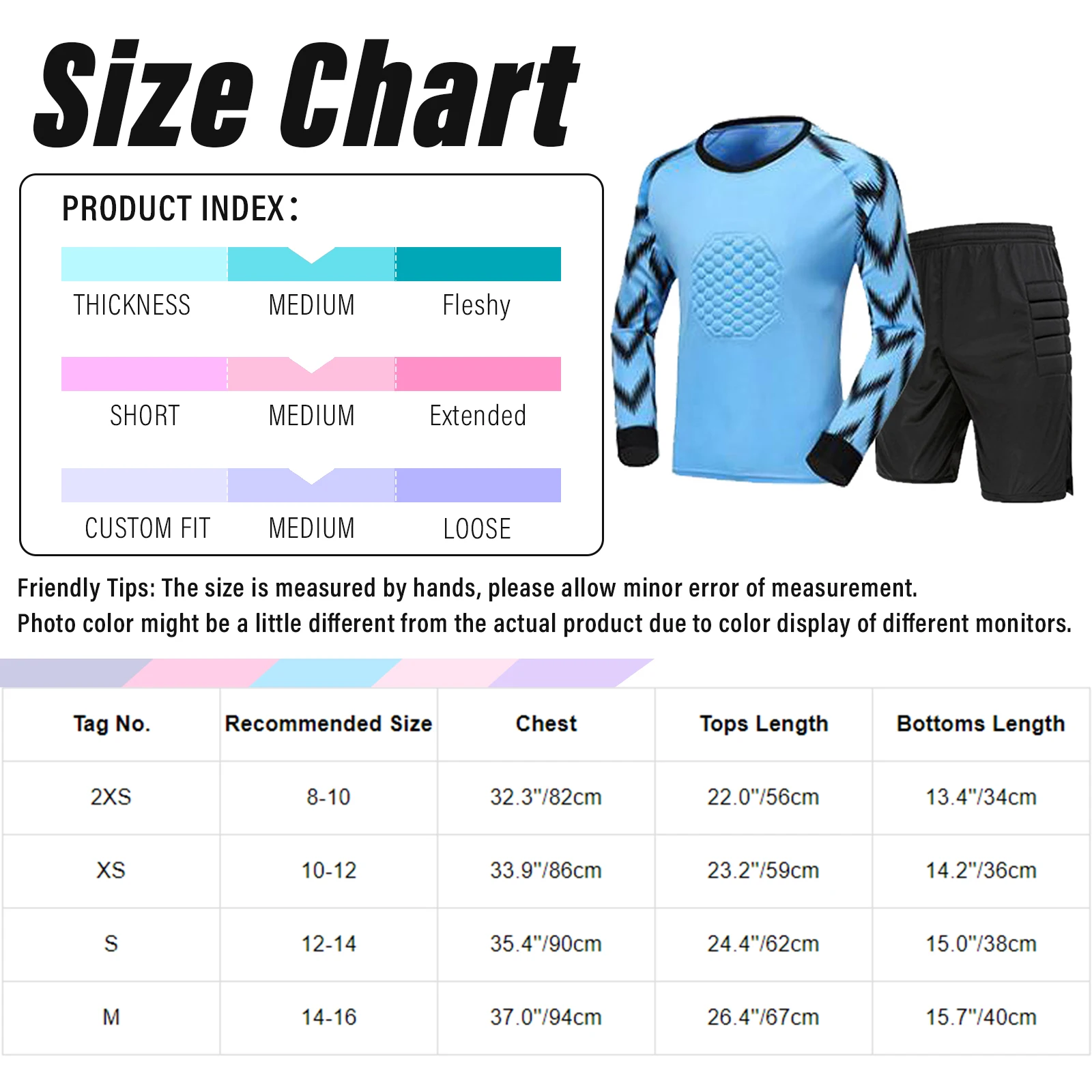 Teens Boys Soccer Goalkeeper Sports Suit Long Sleeve Soft Padded Top with Shorts Football Basketball Game Training Costume Set