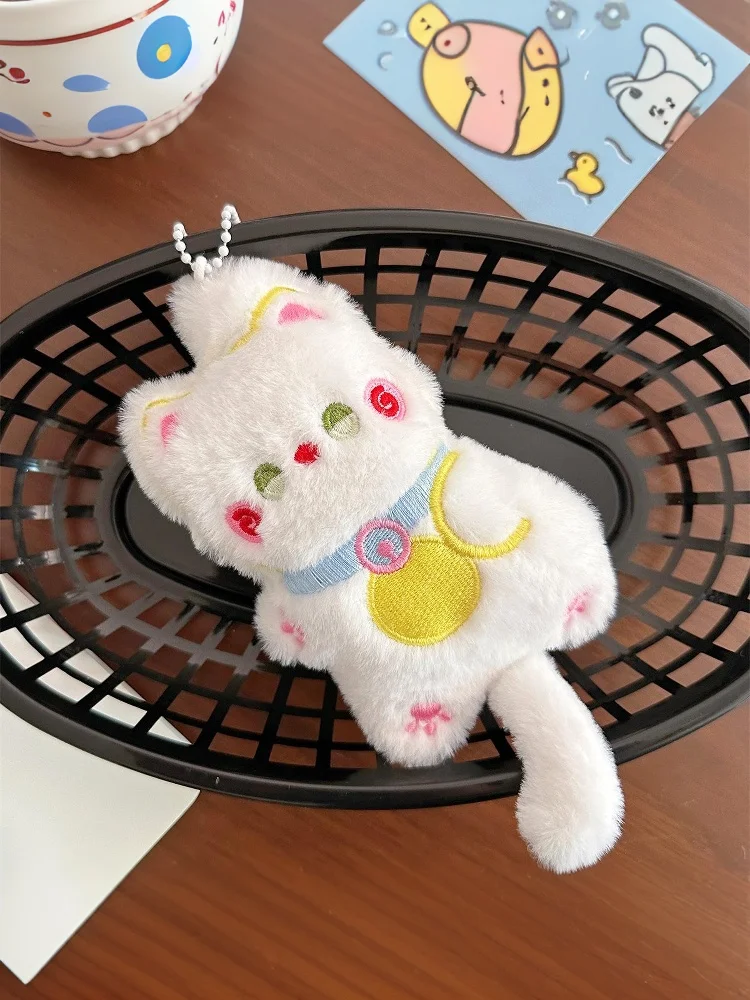 Portachiavi in peluche con gatto, ornamento da appendere, coppia di animali di peluche, portachiavi, borsa, ciondolo con corda per tessitura