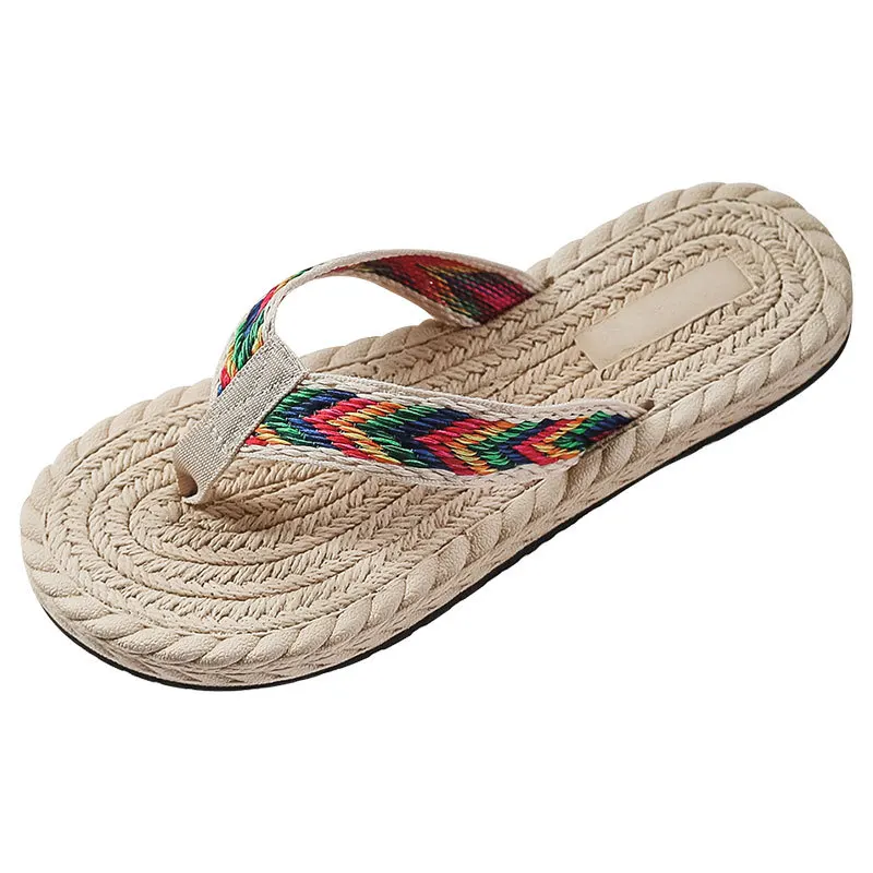 Beach Women\'s Sandals 2023 New Summer Slippers Bohemia Dress Flat Slides Casual Weave Ladies Flip Flops Beach shoes