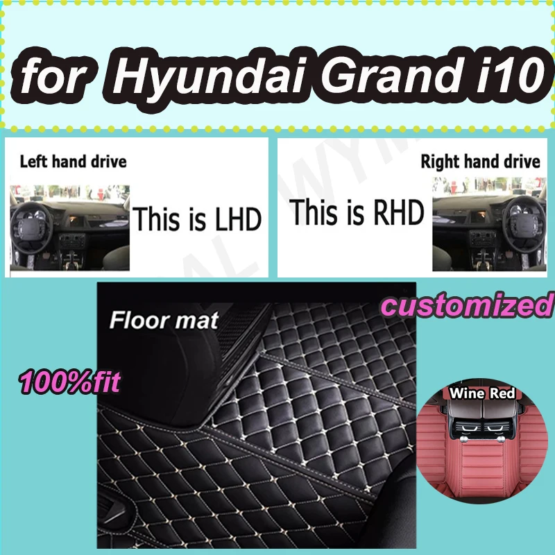 LUXURY Customized Artificial Leather Car Floor Mat For Hyundai Grand i10 2020 2021 2022 2023