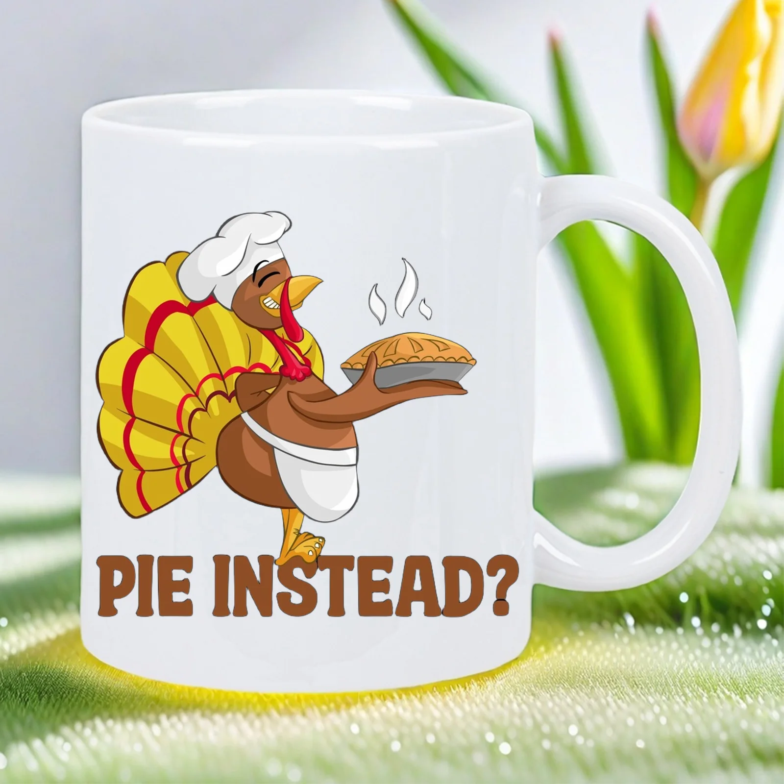 Funny Thanksgiving Turkey Pie Print Ceramic Mug - White Turkey-Shaped Cup with Pie Chart Design & Hand Wash