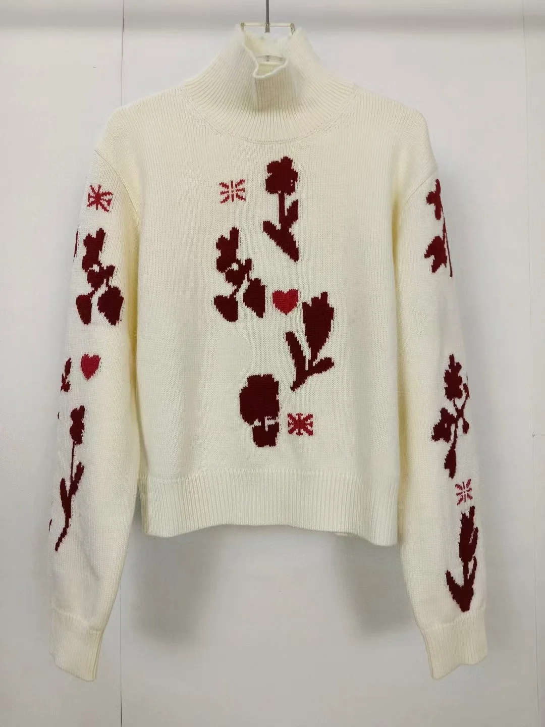 High end customized women's versatile jacquard pullover high neck knitted sweater