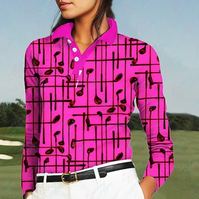 5-color new women's golf Polo long-sleeved shirt breathable quick-drying sweat button golf top in autumn and winter.